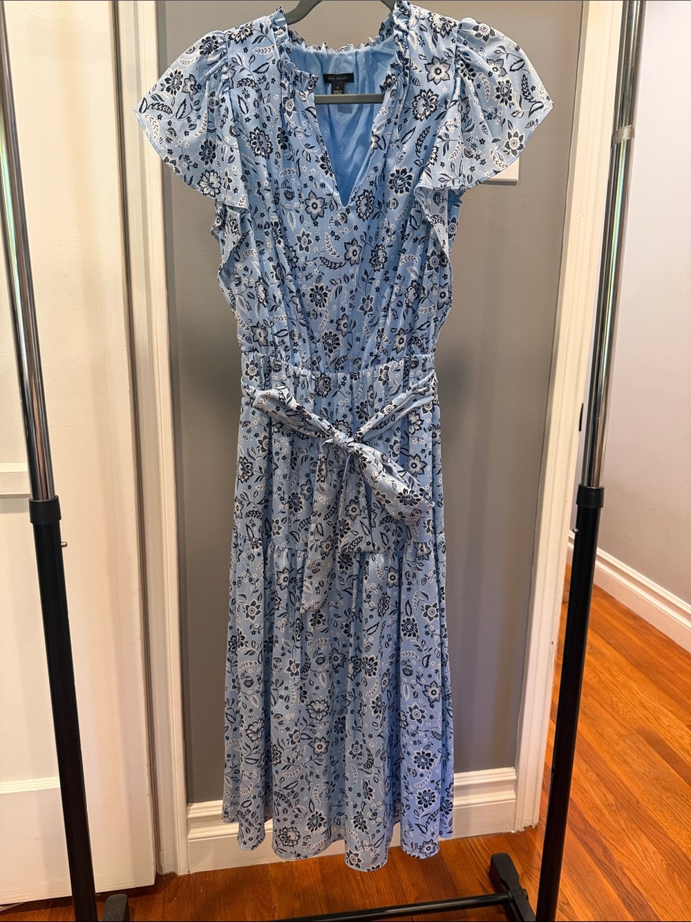 Ann Taylor Light Blue Floral Midi Dress